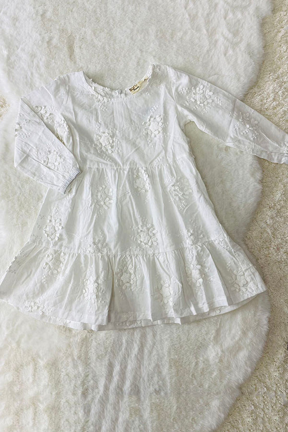 XCH0020-7H White embroidery long sleeve gils dress