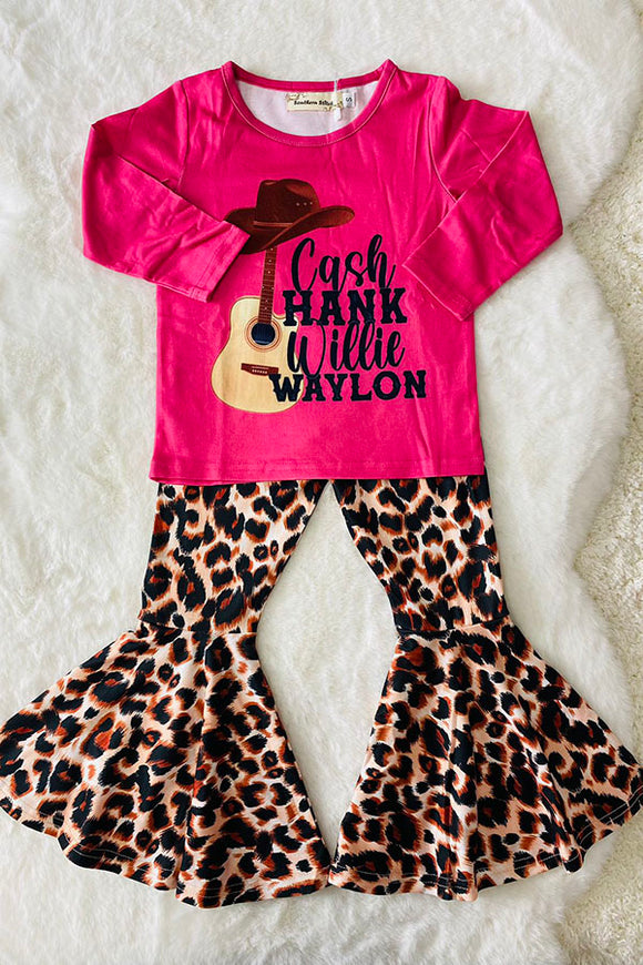 XCH0013-18H Wholesale fall clothing guitar prints top leopard prints girls sets