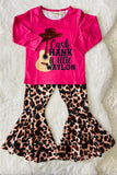 XCH0013-18H Cash hank willil waylon & guitar prints top leopard prints girls sets