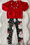 DLH2806 Red long sleeve pocket top santa legging christmas girls sets