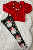 DLH2806 Red long sleeve pocket top santa legging christmas girls sets