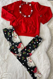 DLH2806 Red long sleeve pocket top santa legging christmas girls sets