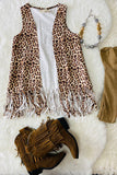 XCH0001-2H Brown leopard sleeveless long style open vest/cardigan