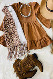 XCH0001-2H Brown leopard sleeveless long style open vest/cardigan