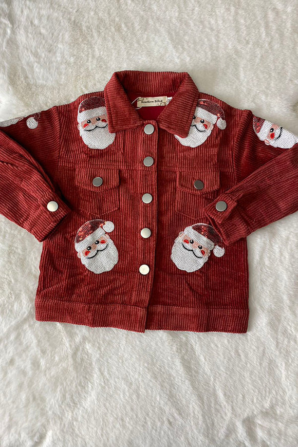 XCH0001-3H Sequin santa embroidery corduroy long sleeve girls coat/jacket