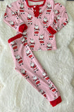 DLH2811 Christmas santa prints long sleeve 2pc girls pajamas sets