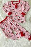 DLH2811 Christmas santa prints long sleeve 2pc girls pajamas sets