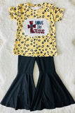 DLH0824-10 LOVE LIKE JESUS leopard top black pant girls outfit sets