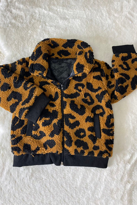 DLH2644 Wholesale Kids Black/brown leopard print girls jacket