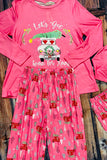 BQ2401 Mom and me Christmas pink top pant girls pajamas sets