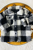 DLH2741 Kids black & white checkered sherpa long sleeve girls coats