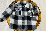 DLH2741 Kids black & white checkered sherpa long sleeve girls coats