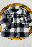 DLH2741 Kids black & white checkered sherpa long sleeve girls coats