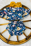 8698MZ Floral & horse printed baby girl 2pcs set