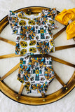 1120WY HOWDY sunflower top bloomer infant baby outfit sets