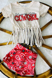 DLH2442 Mama's little COWGIRL tassel top paisley bloomer 2pc baby sets