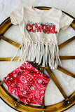 DLH2442 Mama's little COWGIRL tassel top paisley bloomer 2pc baby sets