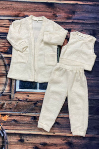 DLH2703 Wholesale Kids Sherpa cream cardigan & top & pant 3pcs sets