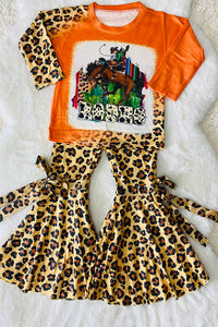 DLH1017-4 (A3S8) Wholesale RODEO Leopard printed top and pant 2pc girls set