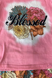 XCH0013-6H Blessed flower pink top & bell bottom 2pc sets wholesale girls clothing