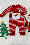 DLH2824 Christmas red white striped & santa patch long sleeve baby romper w/snap buttons