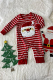 DLH2824 Christmas red white striped & santa patch long sleeve baby romper