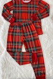 DLH2822 Christmas red/green plaid 2pc kids pajamas sets