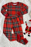 DLH2822 Christmas red/green plaid 2pc kids pajamas sets