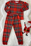 DLH2822 Christmas red/green plaid 2pc kids pajamas sets