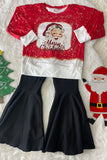 DLH2804  Merry Christmas pullover sweatshirts black pant girls outfit sets