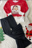 DLH2804  Merry Christmas pullover sweatshirts black pant girls outfit sets