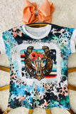 DLH0824-1 Horse shoe bull skull printed short sleeve girls top