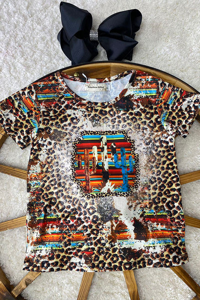 Leopard & cactus printed short sleeve girl t-shirt XCH0722