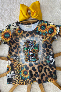 XCH0722-24H Animal printed & sunflower cross printed short sleeve girl t-shirt