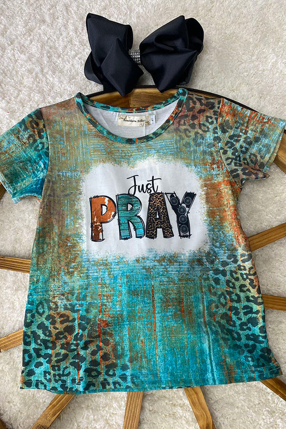 XCH0722-13H JUST PREY turquoise printed short sleeve girl t-shirt