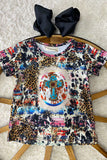 XCH0722-22H Sunflower & leopard cross short sleeve girls t-shirt