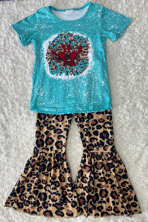 1107WY  LET'S GET CRAY CRAY Red lobster leopard bell bottoms girl set