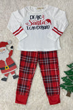 BQ2404 Christmas DEAR Santa I CAn explain white top red plaid girls sets