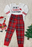 BQ2404 Christmas DEAR Santa I CAn explain white top red plaid girls sets