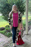 MY15267 Mom and me knitted leopard long style open cardigan/sweater w/pockets