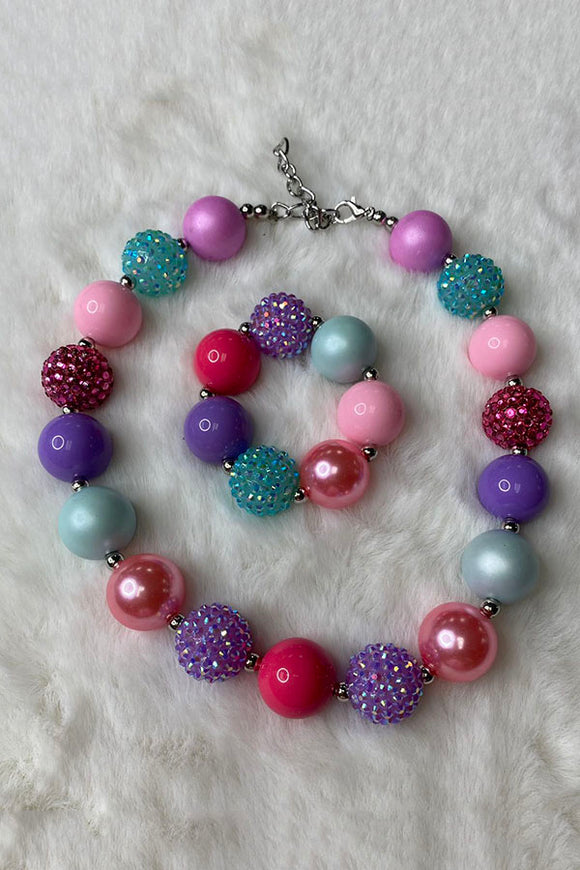 240304 Multi color bubble girls necklace & bracelet sets