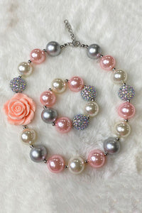 240323 Multi color bubble girls necklace & bracelet sets w/flower