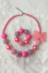 240309 Multi color bubble girls necklace & bracelet sets w/bow