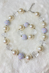 240335 Cream & transparent beads bubble girls necklace & bracelet sets