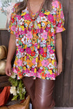 GJQ15678 Floral printed short rolled sleeve baby doll women top