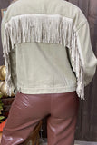 DLH13754 Women loose button up rhinestone fringe jacket/coat denim tassel (BW)