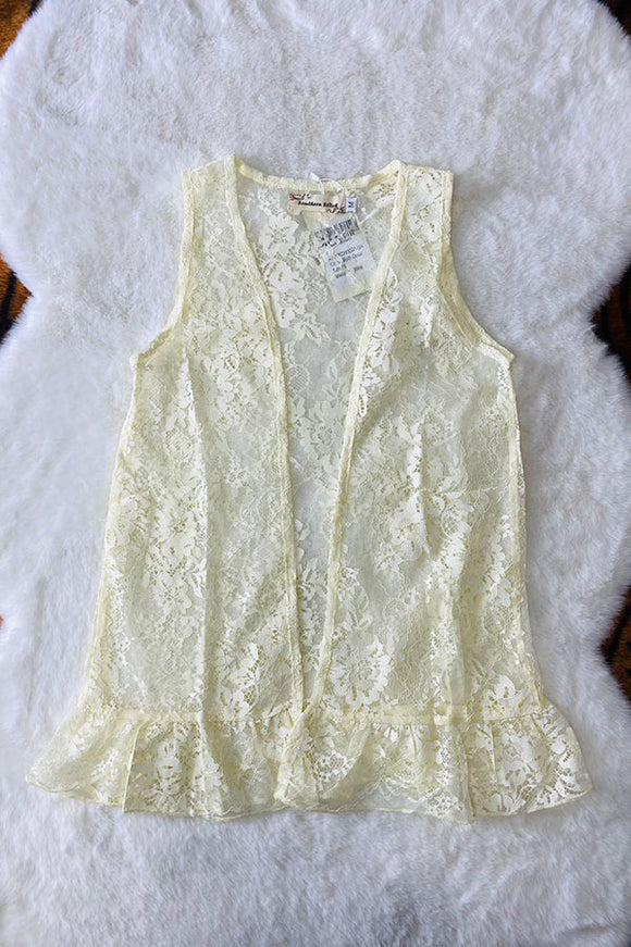 XCH0001-5H Cream open style lace sleeveless girls cardigan/vest