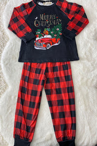 BQ2410 Merry Christmas buffalo top & pant children pajamas sets