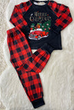 BQ2410 Merry Christmas buffalo top & pant children pajamas sets