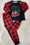 BQ2410 Merry Christmas buffalo top & pant children pajamas sets